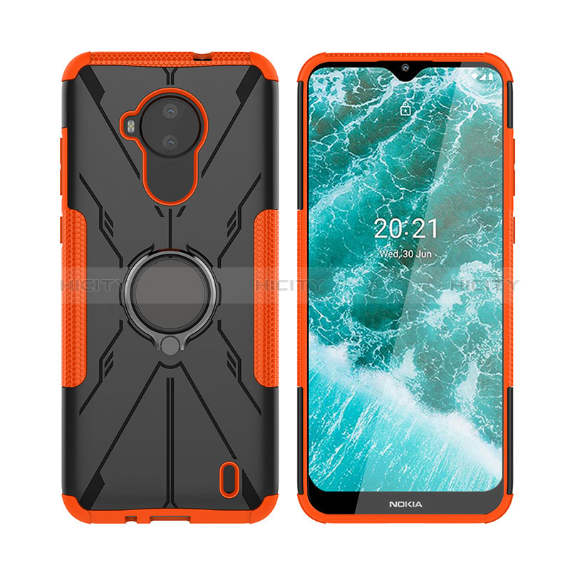 Silikon Hülle Handyhülle und Kunststoff Schutzhülle Hartschalen Tasche mit Magnetisch Fingerring Ständer JX2 für Nokia C30 Orange Plus