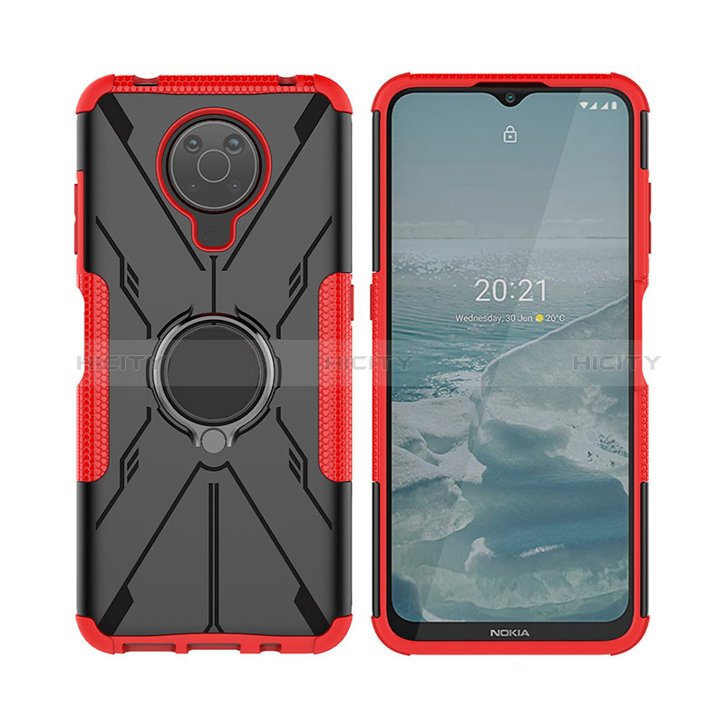 Silikon Hülle Handyhülle und Kunststoff Schutzhülle Hartschalen Tasche mit Magnetisch Fingerring Ständer JX2 für Nokia G10 Rot Plus