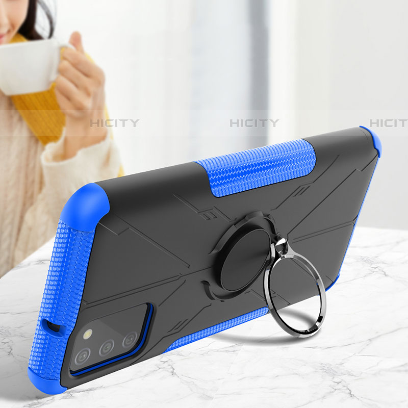 Silikon Hülle Handyhülle und Kunststoff Schutzhülle Hartschalen Tasche mit Magnetisch Fingerring Ständer JX2 für Samsung Galaxy A03s