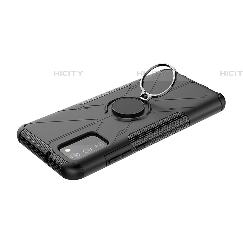 Silikon Hülle Handyhülle und Kunststoff Schutzhülle Hartschalen Tasche mit Magnetisch Fingerring Ständer JX2 für Samsung Galaxy A03s