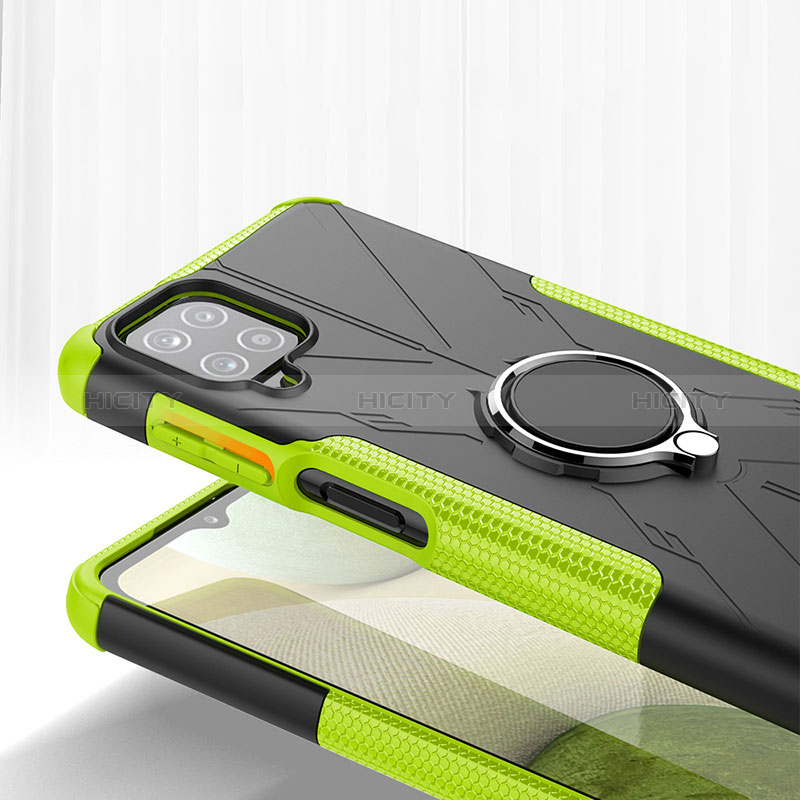 Silikon Hülle Handyhülle und Kunststoff Schutzhülle Hartschalen Tasche mit Magnetisch Fingerring Ständer JX2 für Samsung Galaxy A12 5G