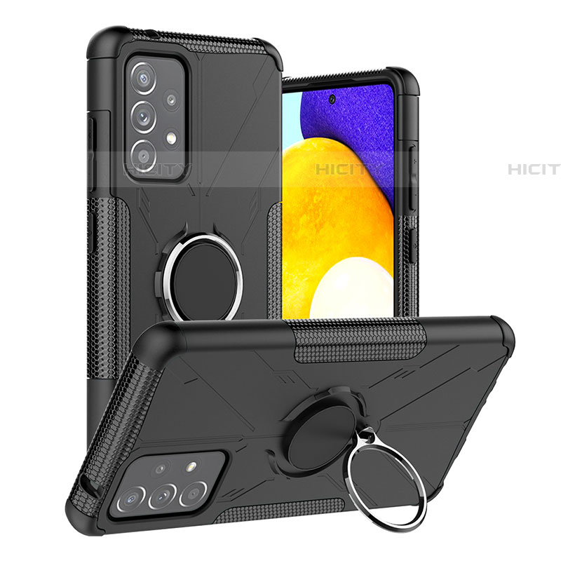 Silikon Hülle Handyhülle und Kunststoff Schutzhülle Hartschalen Tasche mit Magnetisch Fingerring Ständer JX2 für Samsung Galaxy A52 4G Schwarz Plus