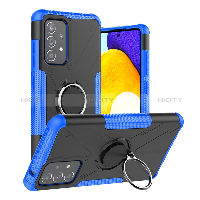 Silikon Hülle Handyhülle und Kunststoff Schutzhülle Hartschalen Tasche mit Magnetisch Fingerring Ständer JX2 für Samsung Galaxy A52s 5G Blau