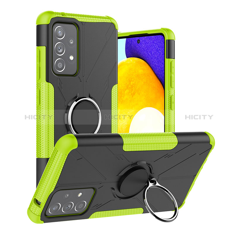 Silikon Hülle Handyhülle und Kunststoff Schutzhülle Hartschalen Tasche mit Magnetisch Fingerring Ständer JX2 für Samsung Galaxy A52s 5G Grün Plus