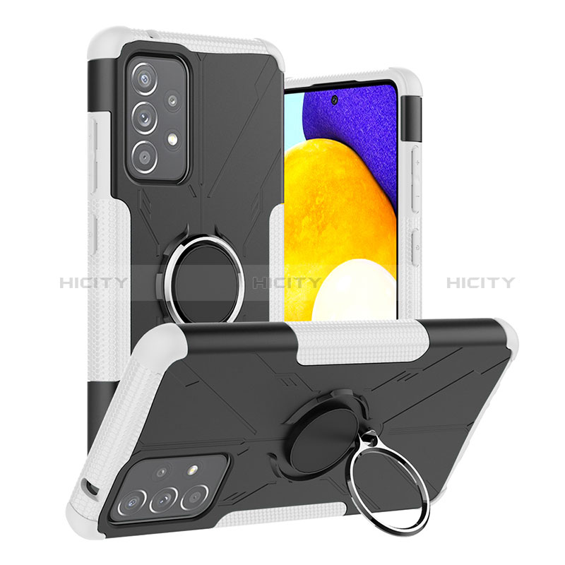 Silikon Hülle Handyhülle und Kunststoff Schutzhülle Hartschalen Tasche mit Magnetisch Fingerring Ständer JX2 für Samsung Galaxy A52s 5G Weiß Plus