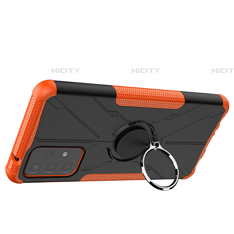 Silikon Hülle Handyhülle und Kunststoff Schutzhülle Hartschalen Tasche mit Magnetisch Fingerring Ständer JX2 für Samsung Galaxy A72 4G Orange Plus