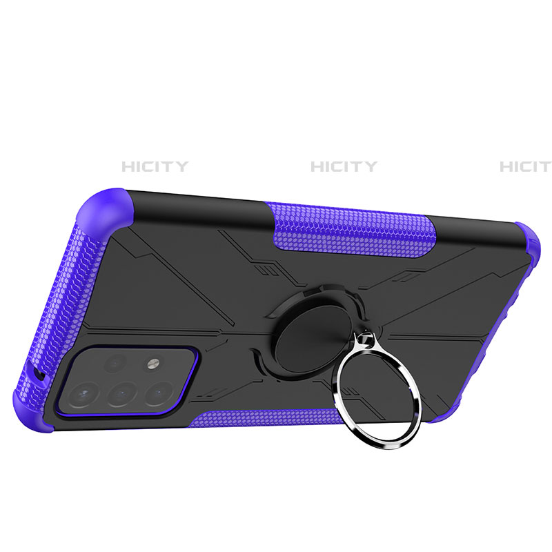 Silikon Hülle Handyhülle und Kunststoff Schutzhülle Hartschalen Tasche mit Magnetisch Fingerring Ständer JX2 für Samsung Galaxy A72 4G Violett