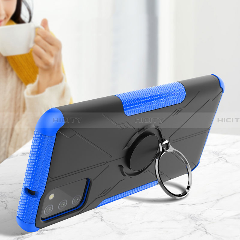 Silikon Hülle Handyhülle und Kunststoff Schutzhülle Hartschalen Tasche mit Magnetisch Fingerring Ständer JX2 für Samsung Galaxy F02S SM-E025F groß