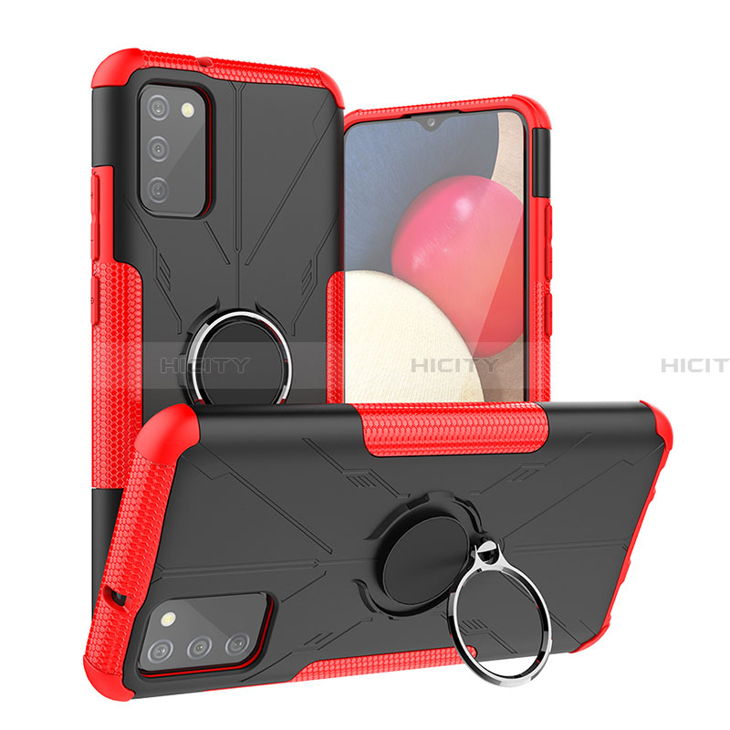 Silikon Hülle Handyhülle und Kunststoff Schutzhülle Hartschalen Tasche mit Magnetisch Fingerring Ständer JX2 für Samsung Galaxy F02S SM-E025F Rot Plus