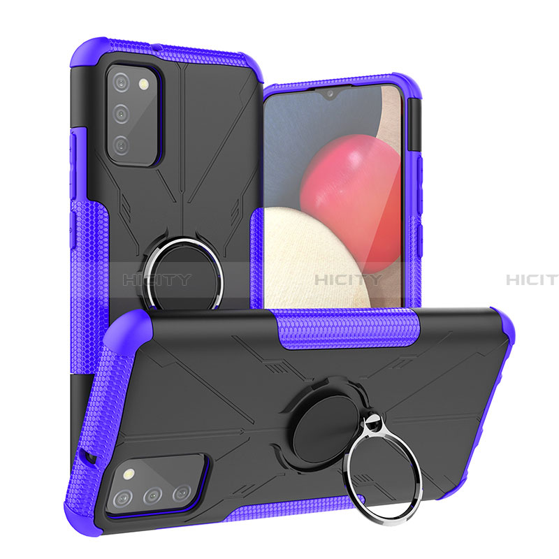 Silikon Hülle Handyhülle und Kunststoff Schutzhülle Hartschalen Tasche mit Magnetisch Fingerring Ständer JX2 für Samsung Galaxy F02S SM-E025F Violett