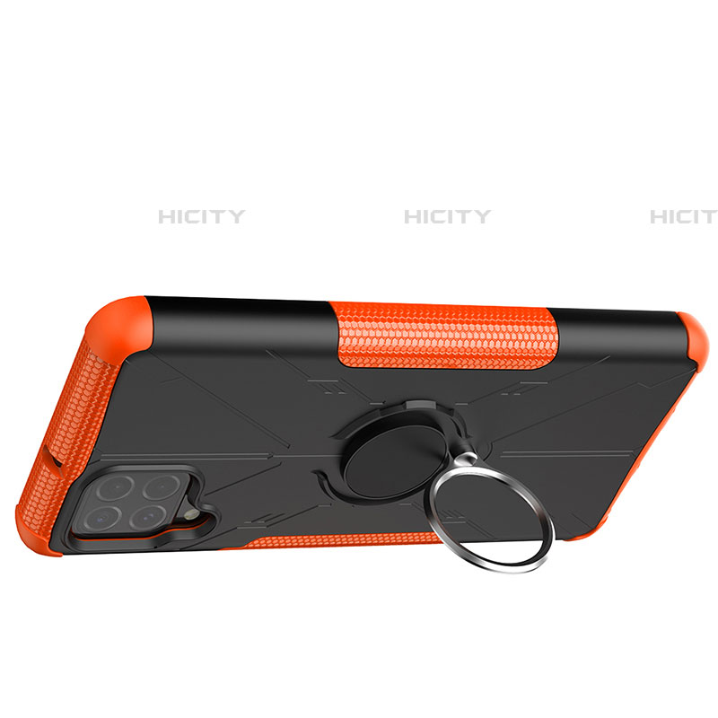 Silikon Hülle Handyhülle und Kunststoff Schutzhülle Hartschalen Tasche mit Magnetisch Fingerring Ständer JX2 für Samsung Galaxy F62 5G Orange Plus