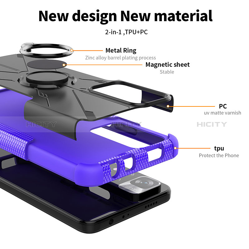 Silikon Hülle Handyhülle und Kunststoff Schutzhülle Hartschalen Tasche mit Magnetisch Fingerring Ständer JX2 für Xiaomi Mi 11i 5G (2022)