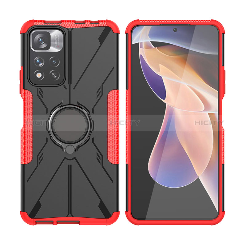 Silikon Hülle Handyhülle und Kunststoff Schutzhülle Hartschalen Tasche mit Magnetisch Fingerring Ständer JX2 für Xiaomi Mi 11i 5G (2022) Pink Plus