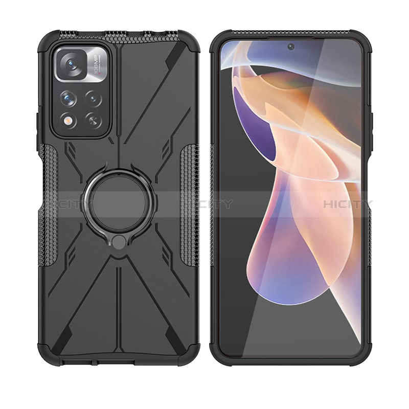 Silikon Hülle Handyhülle und Kunststoff Schutzhülle Hartschalen Tasche mit Magnetisch Fingerring Ständer JX2 für Xiaomi Mi 11i 5G (2022) Schwarz