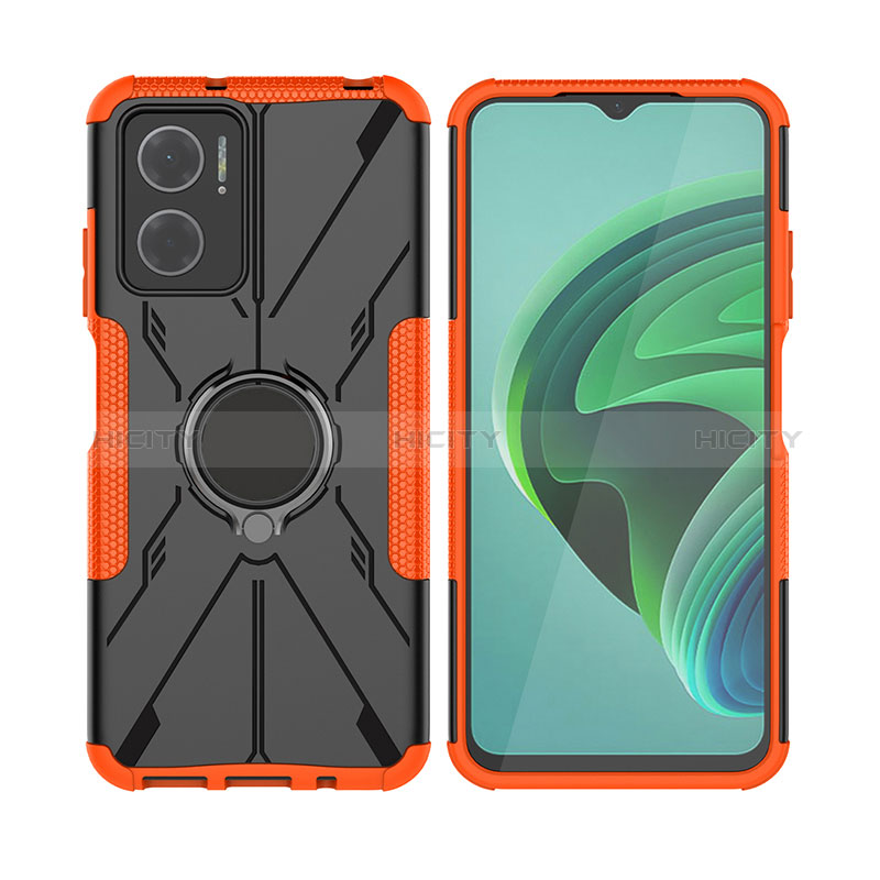 Silikon Hülle Handyhülle und Kunststoff Schutzhülle Hartschalen Tasche mit Magnetisch Fingerring Ständer JX2 für Xiaomi Redmi 11 Prime 5G Orange Plus