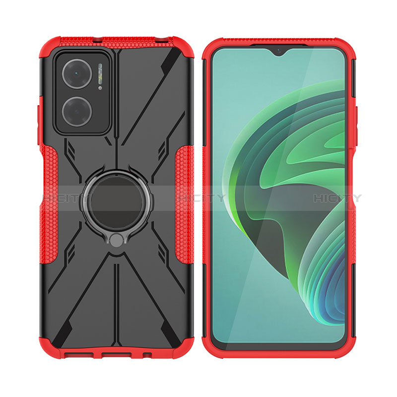 Silikon Hülle Handyhülle und Kunststoff Schutzhülle Hartschalen Tasche mit Magnetisch Fingerring Ständer JX2 für Xiaomi Redmi 11 Prime 5G Rot