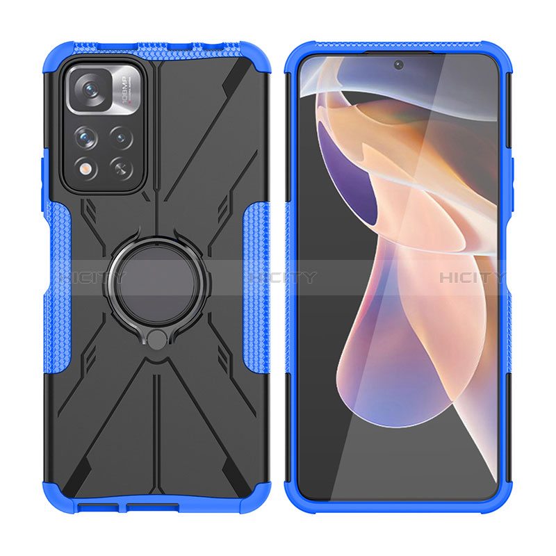 Silikon Hülle Handyhülle und Kunststoff Schutzhülle Hartschalen Tasche mit Magnetisch Fingerring Ständer JX2 für Xiaomi Redmi Note 11 Pro+ Plus 5G