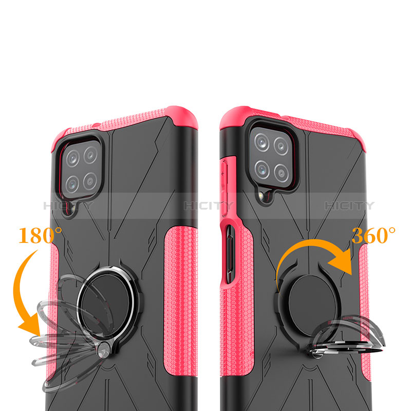 Silikon Hülle Handyhülle und Kunststoff Schutzhülle Hartschalen Tasche mit Magnetisch Fingerring Ständer JX3 für Samsung Galaxy A12 5G