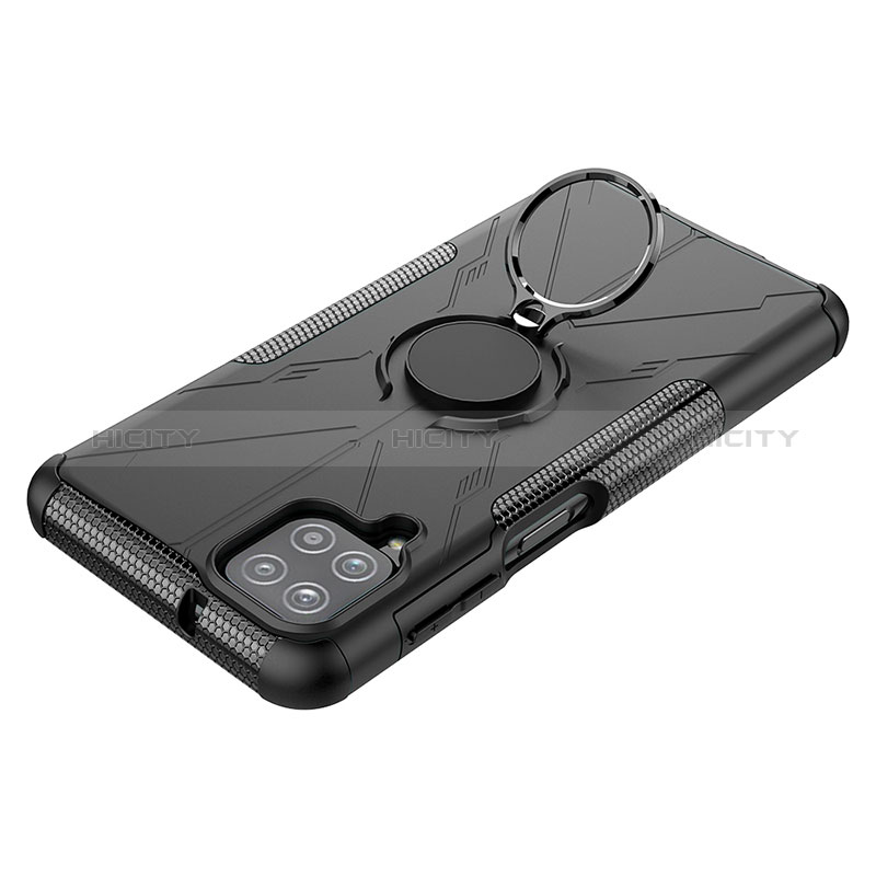 Silikon Hülle Handyhülle und Kunststoff Schutzhülle Hartschalen Tasche mit Magnetisch Fingerring Ständer JX3 für Samsung Galaxy A12 Nacho Schwarz Plus