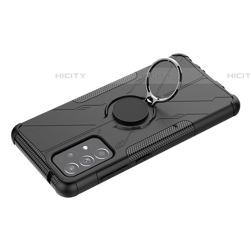 Silikon Hülle Handyhülle und Kunststoff Schutzhülle Hartschalen Tasche mit Magnetisch Fingerring Ständer JX3 für Samsung Galaxy A52 4G Schwarz