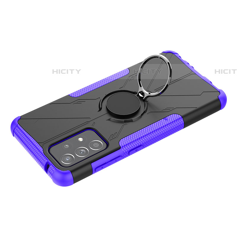 Silikon Hülle Handyhülle und Kunststoff Schutzhülle Hartschalen Tasche mit Magnetisch Fingerring Ständer JX3 für Samsung Galaxy A52 4G Violett
