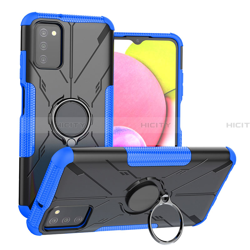 Silikon Hülle Handyhülle und Kunststoff Schutzhülle Hartschalen Tasche mit Magnetisch Fingerring Ständer JX3 für Samsung Galaxy F02S SM-E025F Blau Plus