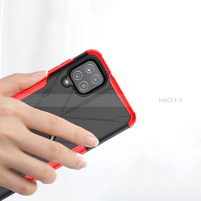 Silikon Hülle Handyhülle und Kunststoff Schutzhülle Hartschalen Tasche mit Magnetisch Fingerring Ständer JX3 für Samsung Galaxy F12