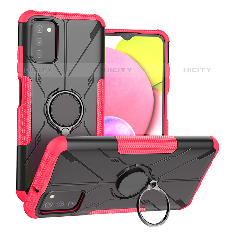 Silikon Hülle Handyhülle und Kunststoff Schutzhülle Hartschalen Tasche mit Magnetisch Fingerring Ständer JX3 für Samsung Galaxy M02s Pink