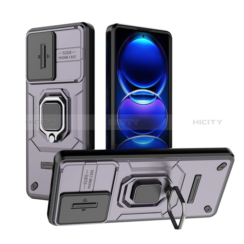 Silikon Hülle Handyhülle und Kunststoff Schutzhülle Hartschalen Tasche mit Magnetisch Fingerring Ständer K1C für Xiaomi Redmi Note 12 Pro+ Plus 5G Violett
