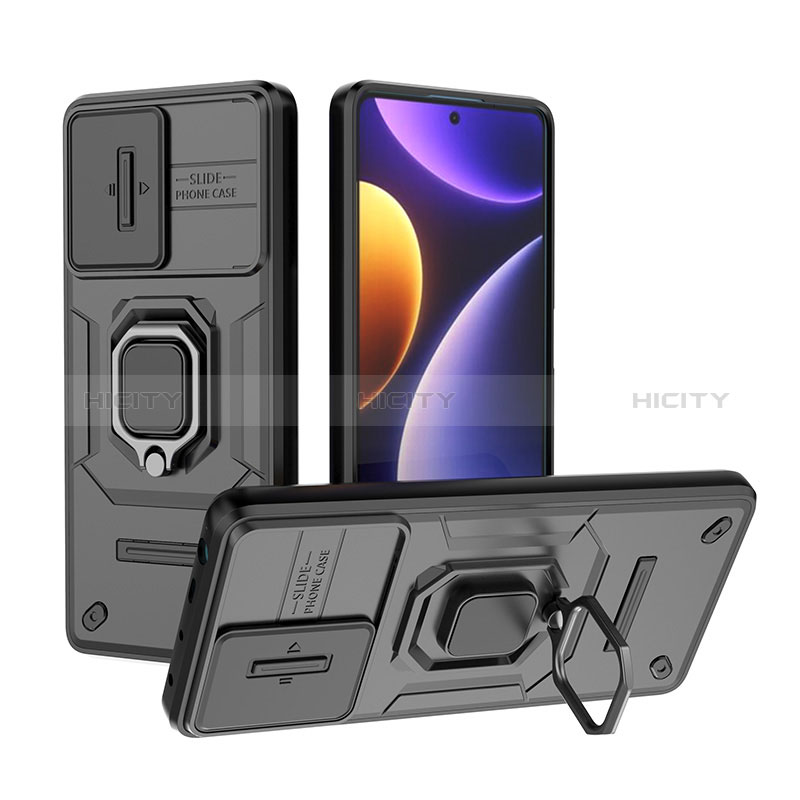 Silikon Hülle Handyhülle und Kunststoff Schutzhülle Hartschalen Tasche mit Magnetisch Fingerring Ständer K1C für Xiaomi Redmi Note 12 Turbo 5G