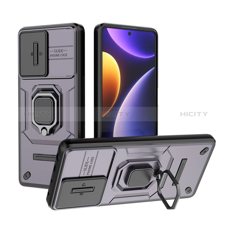 Silikon Hülle Handyhülle und Kunststoff Schutzhülle Hartschalen Tasche mit Magnetisch Fingerring Ständer K1C für Xiaomi Redmi Note 12 Turbo 5G Violett