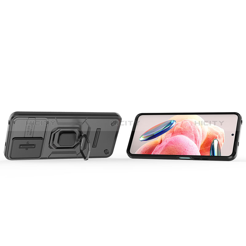 Silikon Hülle Handyhülle und Kunststoff Schutzhülle Hartschalen Tasche mit Magnetisch Fingerring Ständer K2C für Xiaomi Redmi Note 12 4G