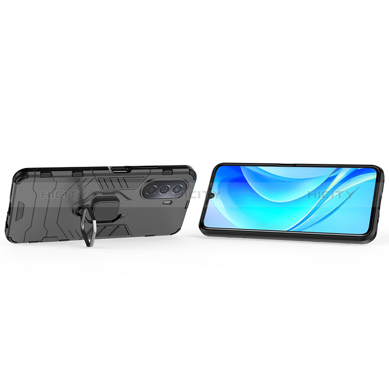 Silikon Hülle Handyhülle und Kunststoff Schutzhülle Hartschalen Tasche mit Magnetisch Fingerring Ständer KC1 für Huawei Enjoy 50