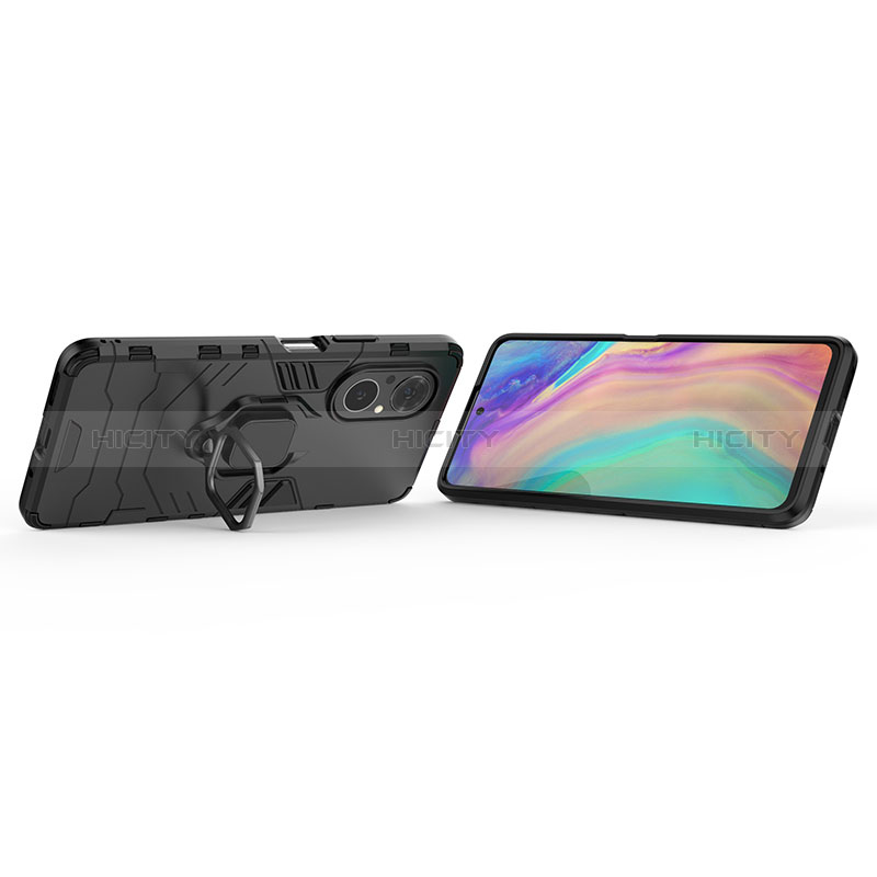 Silikon Hülle Handyhülle und Kunststoff Schutzhülle Hartschalen Tasche mit Magnetisch Fingerring Ständer KC1 für Huawei Honor 50 SE 5G