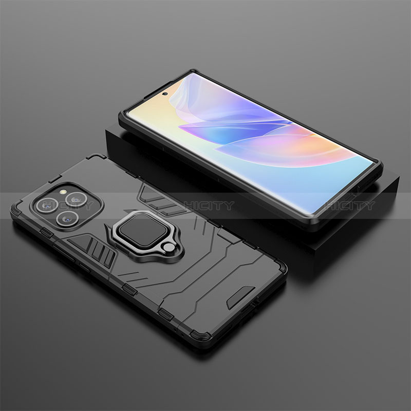 Silikon Hülle Handyhülle und Kunststoff Schutzhülle Hartschalen Tasche mit Magnetisch Fingerring Ständer KC1 für Huawei Honor 60 SE 5G