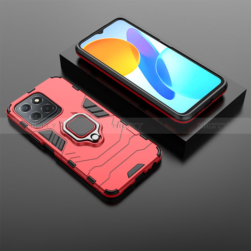 Silikon Hülle Handyhülle und Kunststoff Schutzhülle Hartschalen Tasche mit Magnetisch Fingerring Ständer KC1 für Huawei Honor 70 Lite 5G Rot