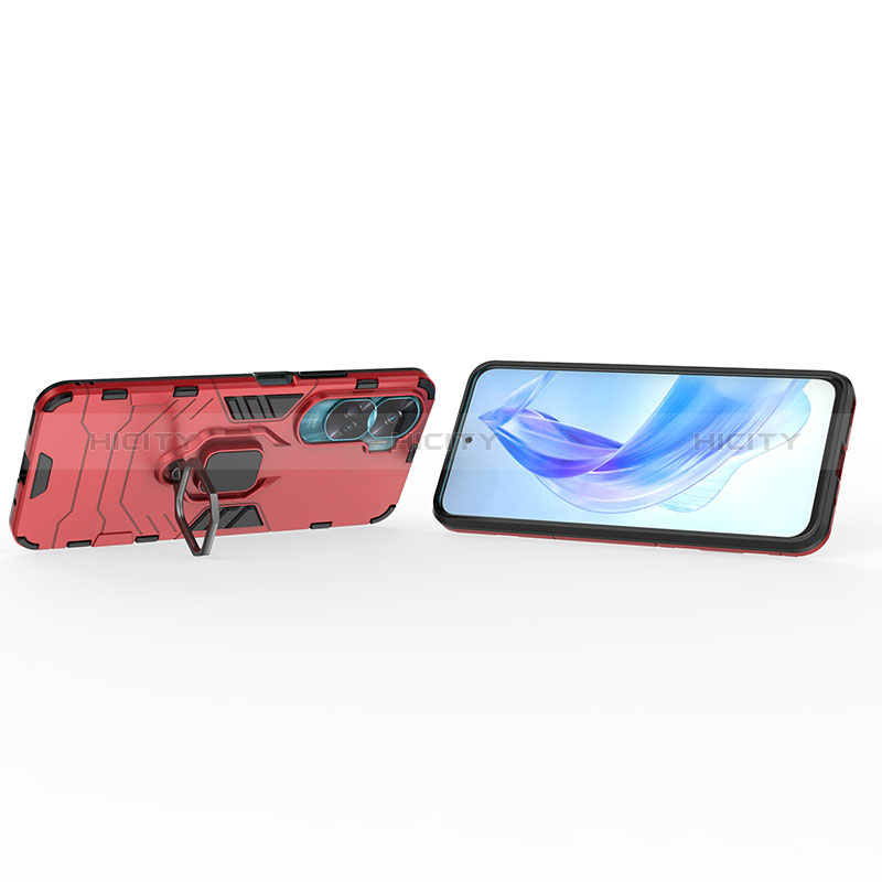 Silikon Hülle Handyhülle und Kunststoff Schutzhülle Hartschalen Tasche mit Magnetisch Fingerring Ständer KC1 für Huawei Honor 90 Lite 5G groß