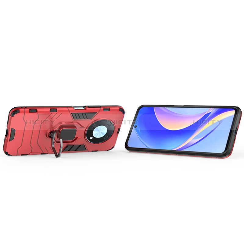 Silikon Hülle Handyhülle und Kunststoff Schutzhülle Hartschalen Tasche mit Magnetisch Fingerring Ständer KC1 für Huawei Nova Y90