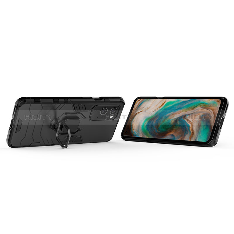 Silikon Hülle Handyhülle und Kunststoff Schutzhülle Hartschalen Tasche mit Magnetisch Fingerring Ständer KC1 für OnePlus 9 Pro 5G