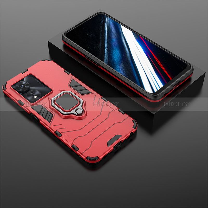 Silikon Hülle Handyhülle und Kunststoff Schutzhülle Hartschalen Tasche mit Magnetisch Fingerring Ständer KC1 für Oppo A38 Rot