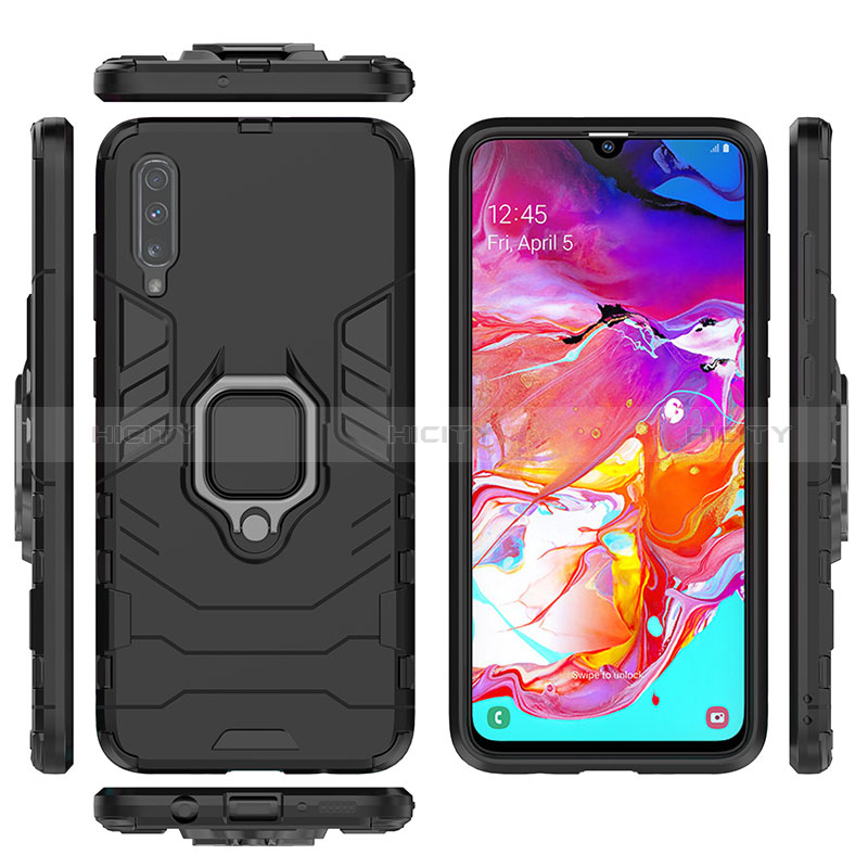 Silikon Hülle Handyhülle und Kunststoff Schutzhülle Hartschalen Tasche mit Magnetisch Fingerring Ständer KC1 für Samsung Galaxy A70