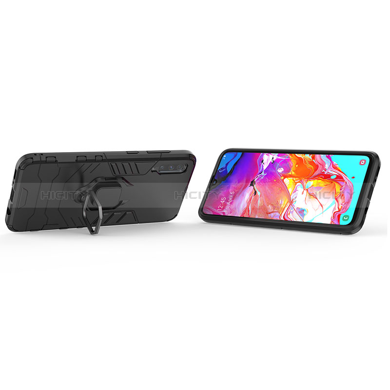 Silikon Hülle Handyhülle und Kunststoff Schutzhülle Hartschalen Tasche mit Magnetisch Fingerring Ständer KC1 für Samsung Galaxy A70