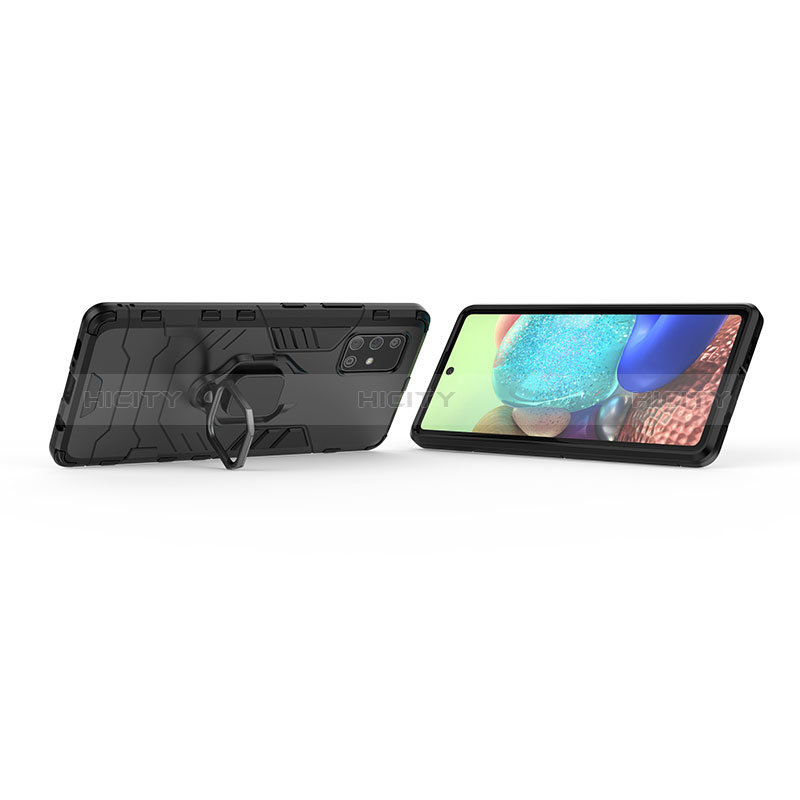 Silikon Hülle Handyhülle und Kunststoff Schutzhülle Hartschalen Tasche mit Magnetisch Fingerring Ständer KC1 für Samsung Galaxy A71 4G A715 groß