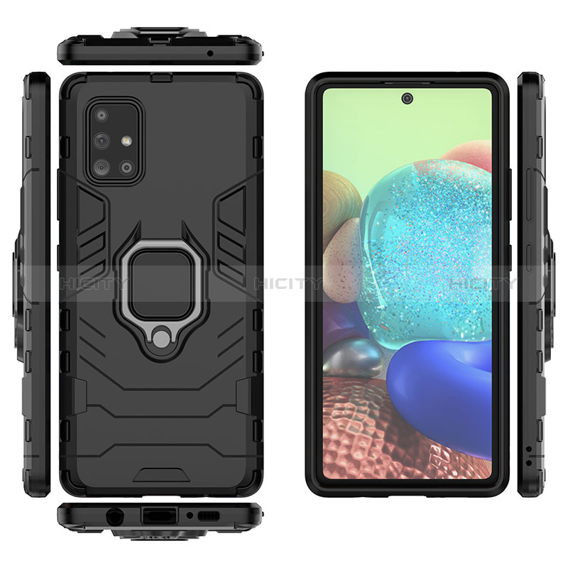 Silikon Hülle Handyhülle und Kunststoff Schutzhülle Hartschalen Tasche mit Magnetisch Fingerring Ständer KC1 für Samsung Galaxy A71 4G A715