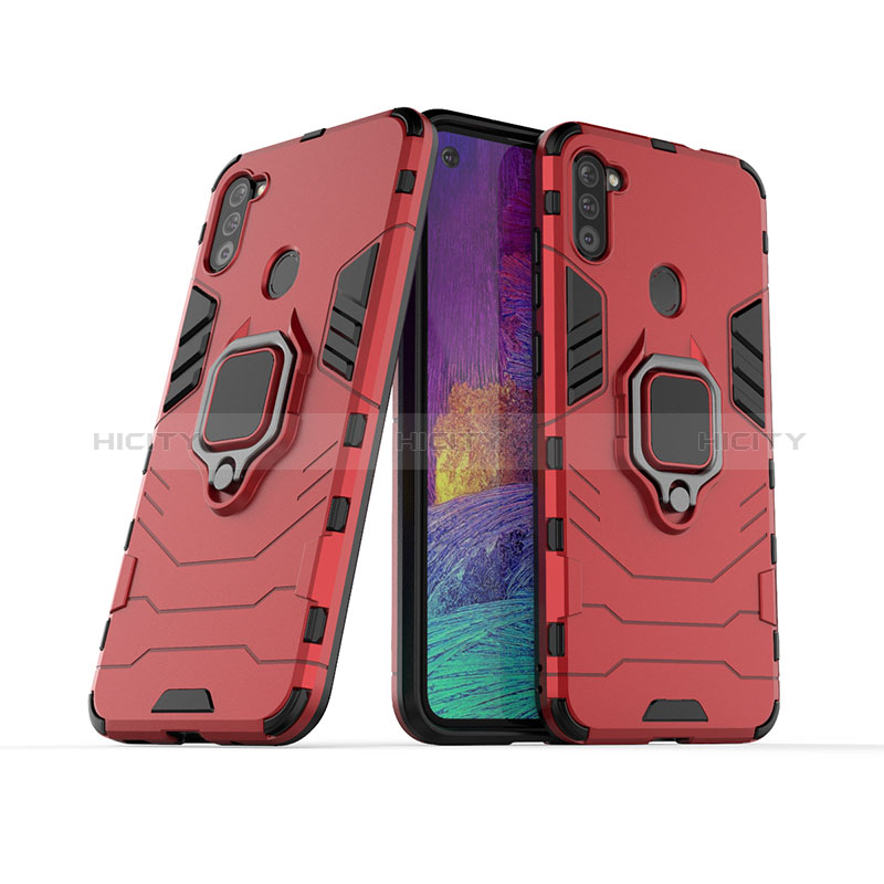 Silikon Hülle Handyhülle und Kunststoff Schutzhülle Hartschalen Tasche mit Magnetisch Fingerring Ständer KC1 für Samsung Galaxy M11 Rot Plus