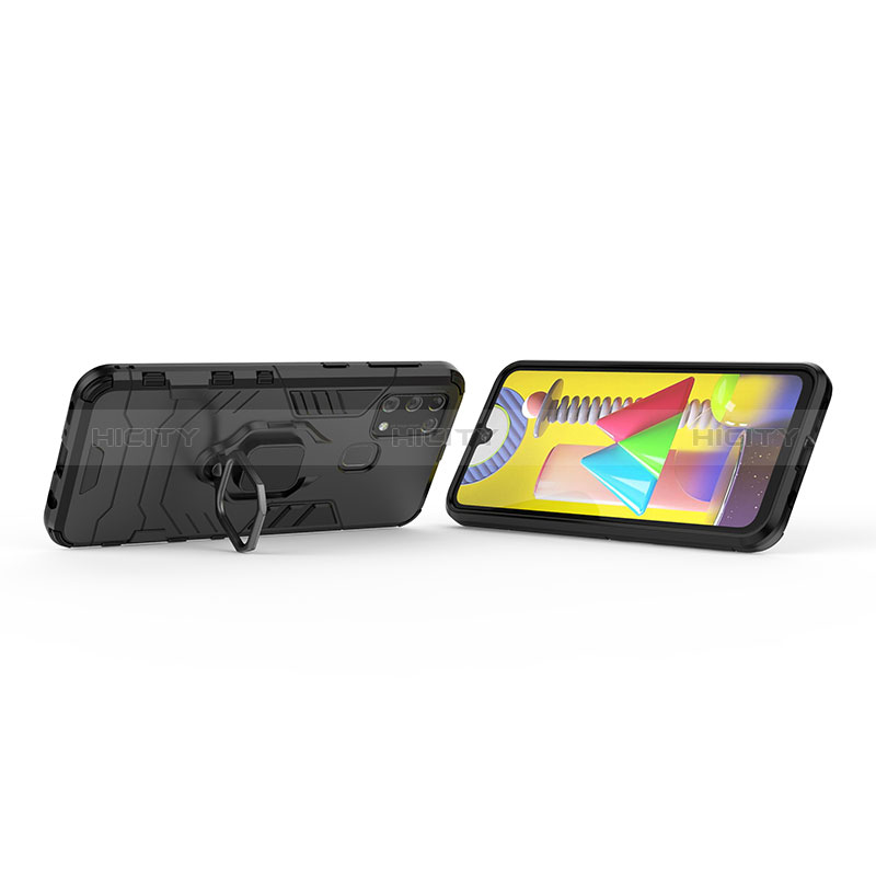 Silikon Hülle Handyhülle und Kunststoff Schutzhülle Hartschalen Tasche mit Magnetisch Fingerring Ständer KC1 für Samsung Galaxy M21s