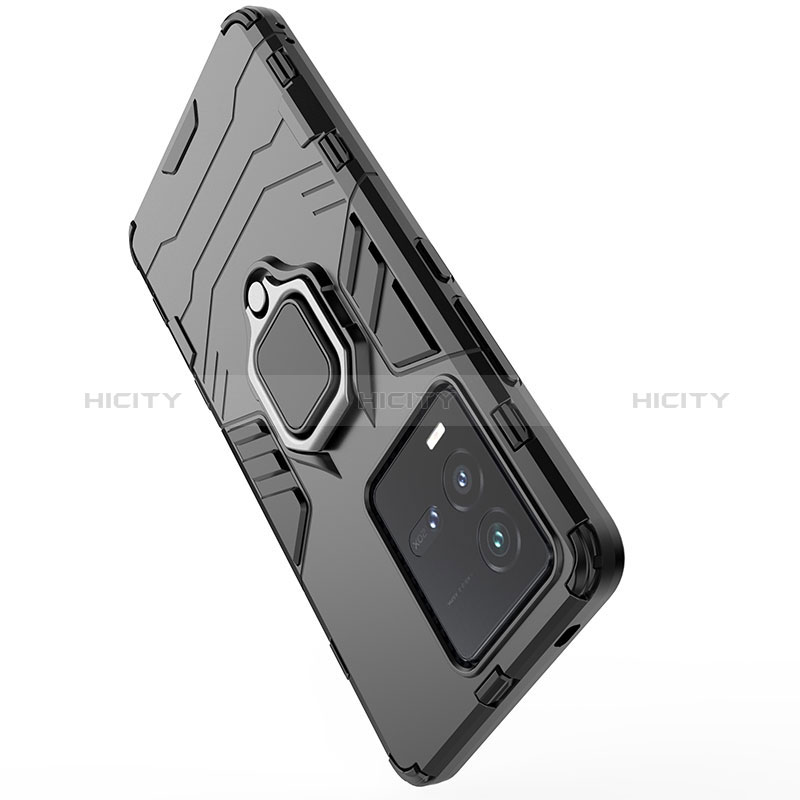 Silikon Hülle Handyhülle und Kunststoff Schutzhülle Hartschalen Tasche mit Magnetisch Fingerring Ständer KC1 für Vivo iQOO 10 5G groß