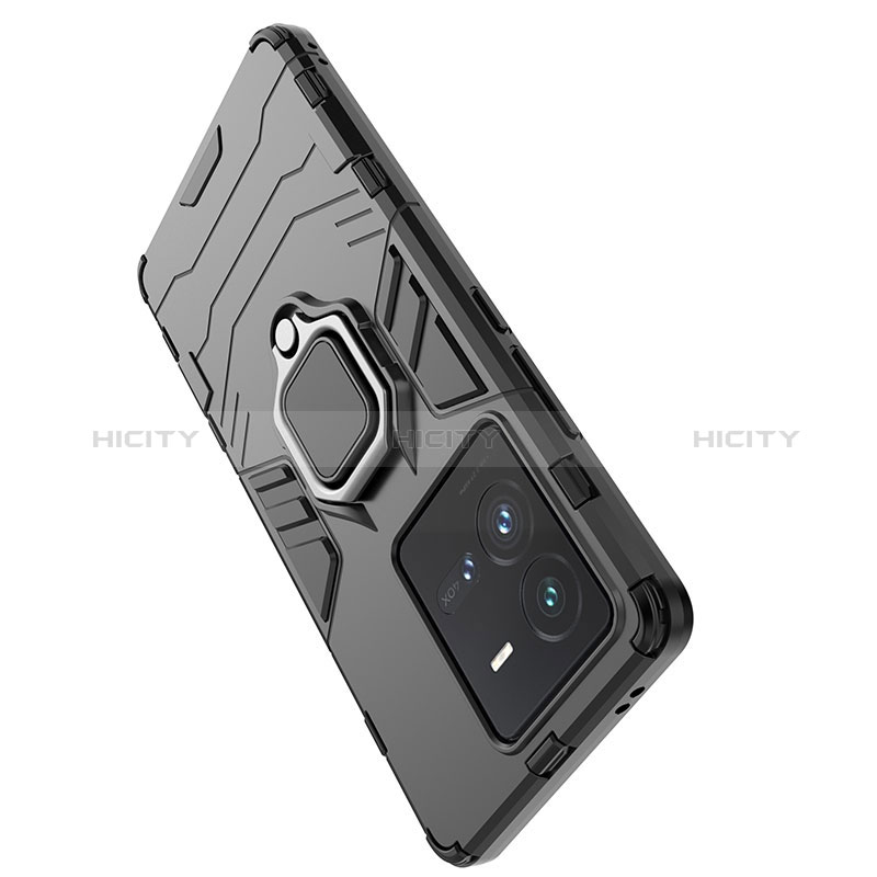 Silikon Hülle Handyhülle und Kunststoff Schutzhülle Hartschalen Tasche mit Magnetisch Fingerring Ständer KC1 für Vivo iQOO 10 Pro 5G