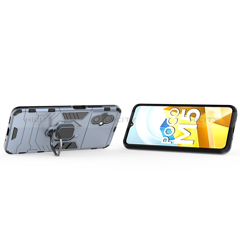 Silikon Hülle Handyhülle und Kunststoff Schutzhülle Hartschalen Tasche mit Magnetisch Fingerring Ständer KC1 für Xiaomi Poco M5 4G groß