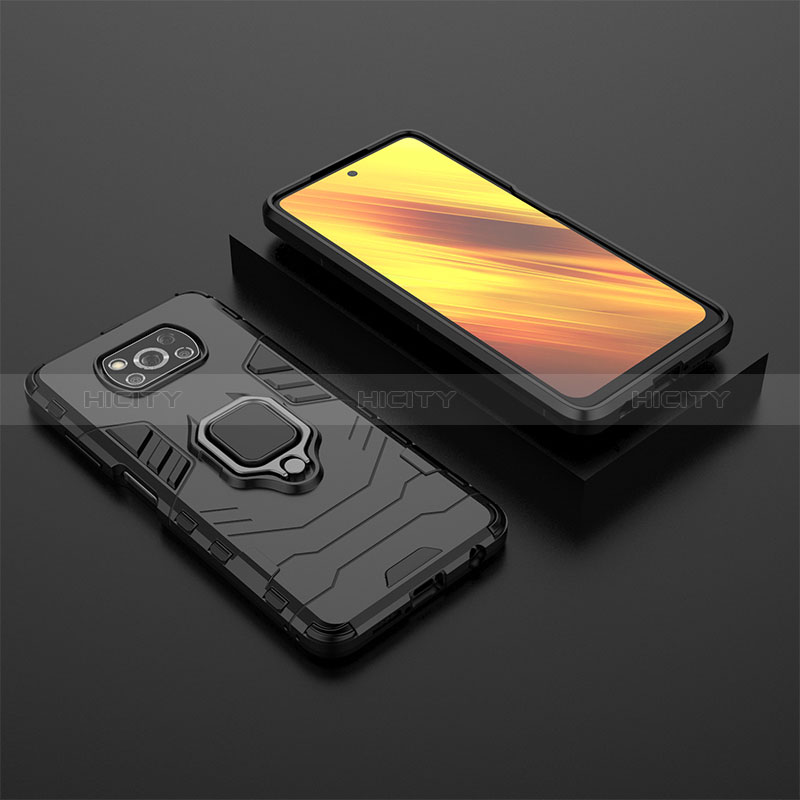 Silikon Hülle Handyhülle und Kunststoff Schutzhülle Hartschalen Tasche mit Magnetisch Fingerring Ständer KC1 für Xiaomi Poco X3 NFC groß